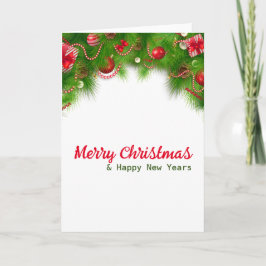 Kerstkrans en rode lampjes, en cadeaus kaart