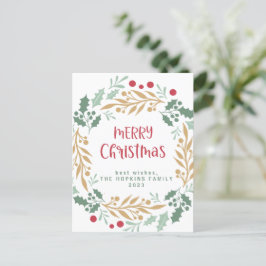 Kerstkrans en script | Vrolijk kerstfeest Briefkaart