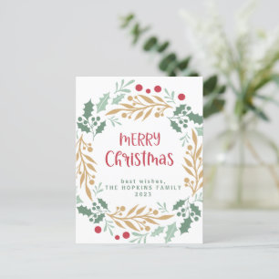 Kerstkrans en script   Vrolijk kerstfeest Briefkaart
