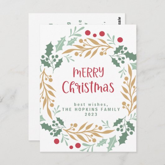 Kerstkrans en script | Vrolijk kerstfeest Briefkaart (Voorkant / Achterkant)