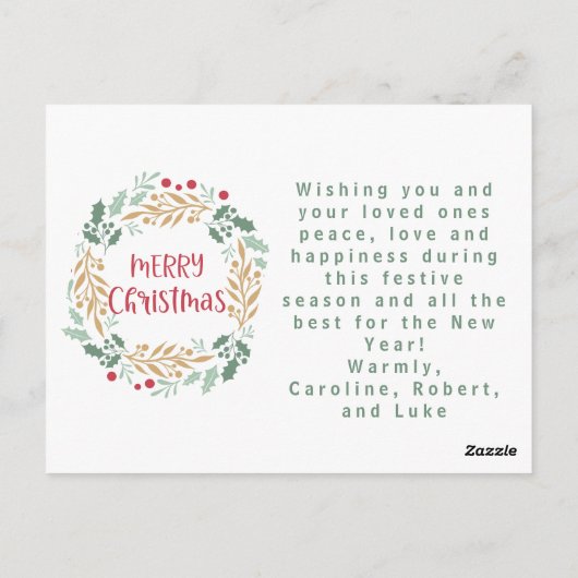 Kerstkrans en script | Vrolijk kerstfeest Briefkaart (Achterkant)