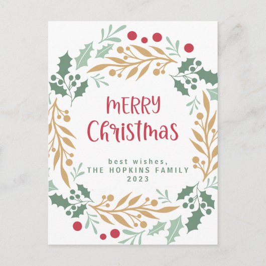 Kerstkrans en script | Vrolijk kerstfeest Briefkaart (Voorkant)