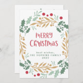 Kerstkrans en script | Vrolijk kerstfeest Feestdagenkaart (Voorkant / Achterkant)