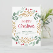 Kerstkrans en script | Vrolijk kerstfeest Feestdagenkaart (Staand voorkant)