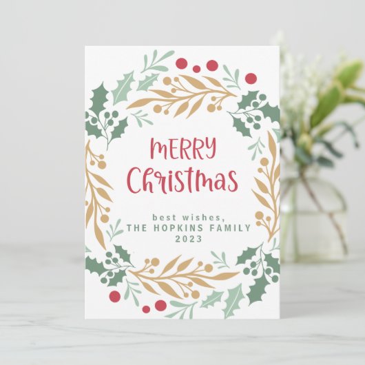 Kerstkrans en script | Vrolijk kerstfeest Feestdagenkaart (Staand voorkant)