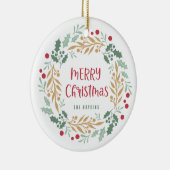 Kerstkrans en script | Vrolijk kerstfeest Keramisch Ornament (Rechts)