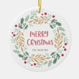 Kerstkrans en script | Vrolijk kerstfeest Keramisch Ornament