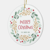 Kerstkrans en script | Vrolijk kerstfeest Keramisch Ornament (Links)