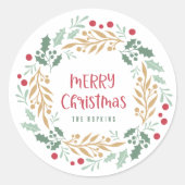 Kerstkrans en script | Vrolijk kerstfeest Ronde Sticker (Voorkant)