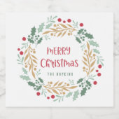 Kerstkrans en script | Vrolijk kerstfeest Sparkling Wijnetiket (Enkel label)