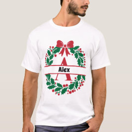 Kerstkrans Familie bijpassende Naam letter A T-shirt
