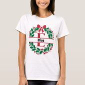 Kerstkrans Familie bijpassende naam letter E T-shirt (Voorkant)