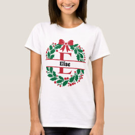 Kerstkrans Familie bijpassende naam letter E T-shirt