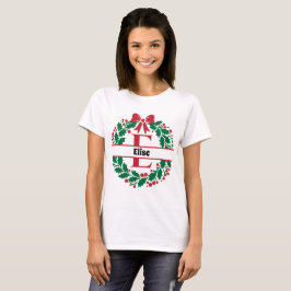 Kerstkrans Familie bijpassende naam letter E T-shirt