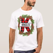 Kerstkrans Familie bijpassende Naam letter K T-shirt (Voorkant)