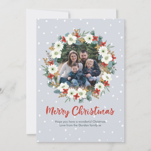 Kerstkrans familie foto Kerstmis Kaart (Voorkant)