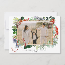 Kerstkrans Familie Foto Plat Kerstkaart