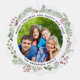Kerstkrans familie fotolabel ornament kaart