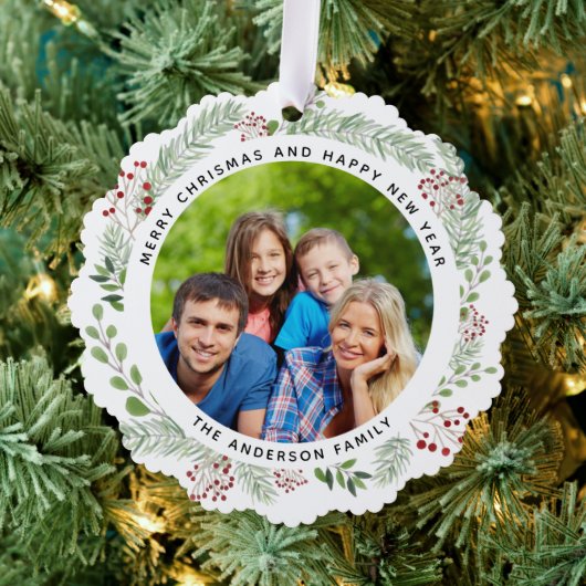 Kerstkrans familie fotolabel ornament kaart (Insitu (Drie))