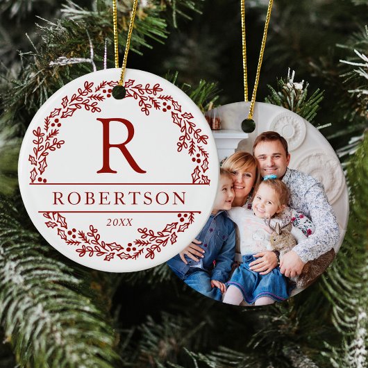 Kerstkrans Familie Monogram Foto Keramisch Ornament