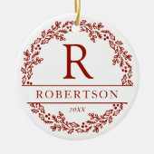 Kerstkrans Familie Monogram Foto Keramisch Ornament (Voorkant)