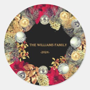 Kerstkrans Familienaam Classic Ronde Sticker