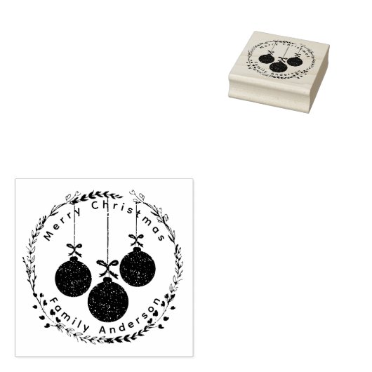 Kerstkrans & Feestelijke Baubles Familienaam Rubberstempel (Gestempeld)