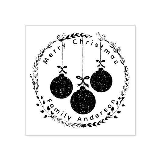 Kerstkrans & Feestelijke Baubles Familienaam Rubberstempel (Afrduk)