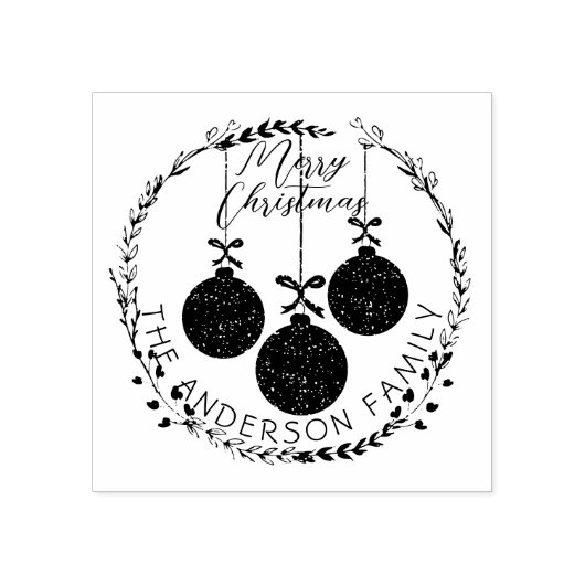Kerstkrans & Feestelijke Baubles Familienaam Rubberstempel (Afrduk)