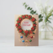 Kerstkrans Festieve Feestdagen 🎄✨ Poinsettia Briefkaart (Staand voorkant)