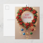 Kerstkrans Festieve Feestdagen 🎄✨ Poinsettia Briefkaart (Voorkant / Achterkant)
