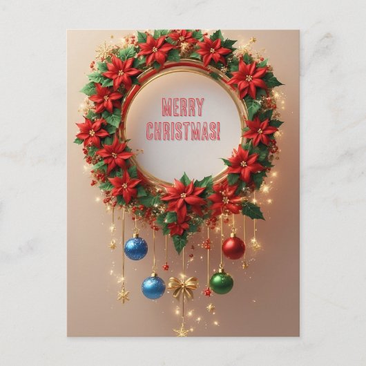 Kerstkrans Festieve Feestdagen 🎄✨ Poinsettia Briefkaart (Voorkant)