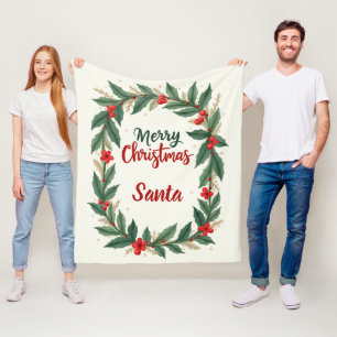Kerstkrans fleece deken met vrolijke kerstwens