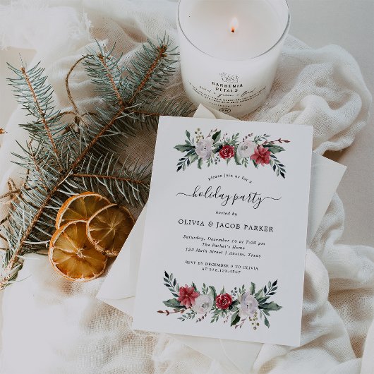 kerstkrans | Floral Holiday Party Kaart