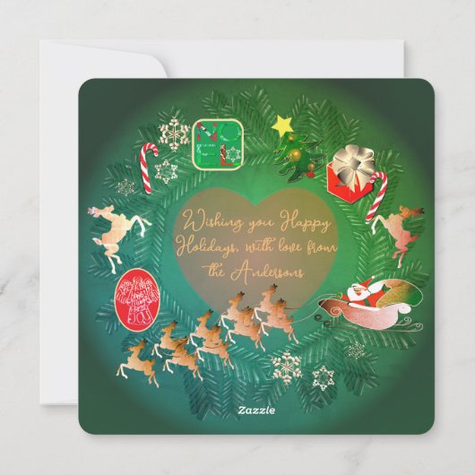 Kerstkrans + Foto Flat Holiday Kaart (Achterkant)