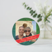 Kerstkrans + Foto Flat Holiday Kaart (Staand voorkant)