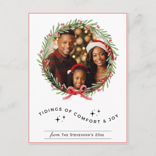 Kerstkrans Foto gepersonaliseerde vakantie Feestdagenkaart (Voorkant)