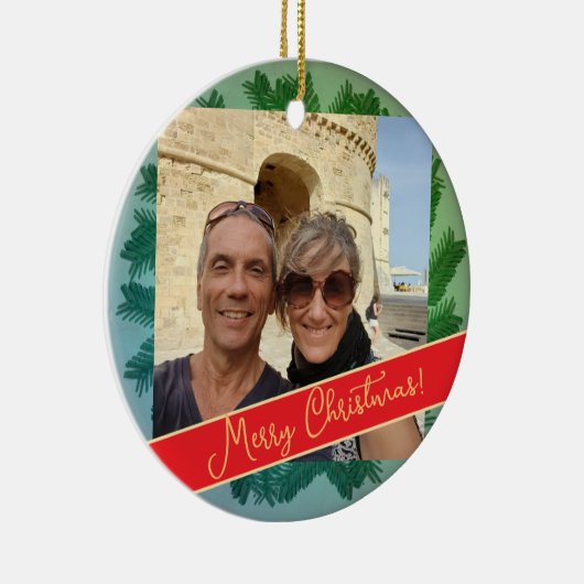 Kerstkrans + foto keramisch ornament (Rechts)