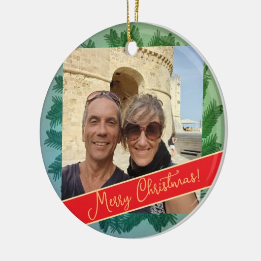 Kerstkrans + foto keramisch ornament (Links)