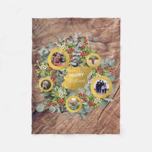 Kerstkrans Fotocollage Vakantiefoto Fleece Deken (Voorkant)