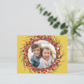 Kerstkrans Fotolijst - geel rood Feestdagenkaart (Staand voorkant)
