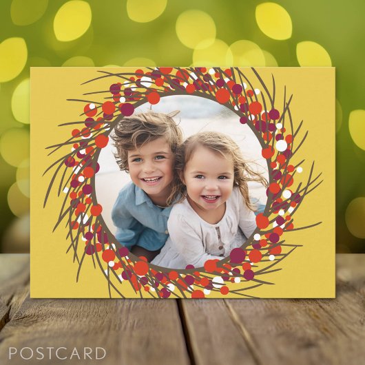 Kerstkrans Fotolijst - geel rood Feestdagenkaart