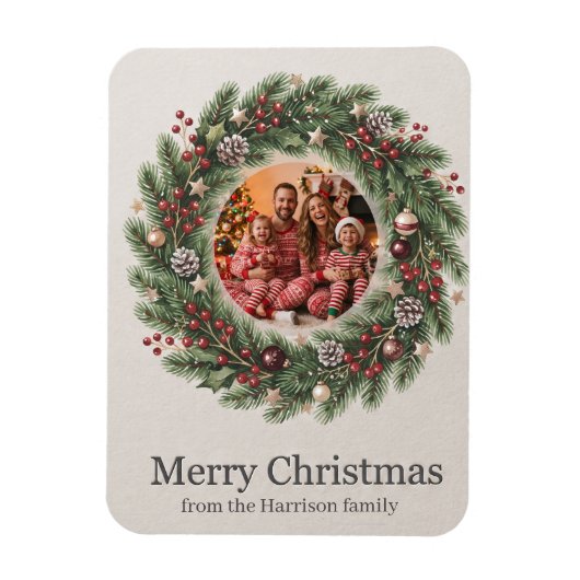 Kerstkrans Fototemplate Aangepaste Tekst Magneet (Verticaal)
