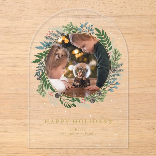 Kerstkrans Fotovakantie Acryl Uitnodigingen (Voorkant)