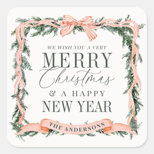 Kerstkrans Frame Vakantie Vierkante Sticker (Voorkant)