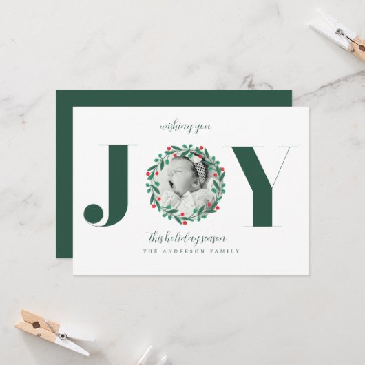 Kerstkrans Geboorteaankondiging Nieuwe Baby Kaart (Voorkant / Achterkant in situ)