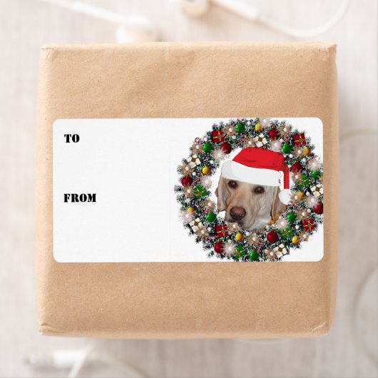 Kerstkrans Gele Labrador Gift Labels (Insitu)