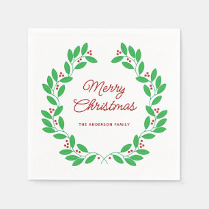 Kerstkrans Gelukkig Kerstmis Handgetekend Servet