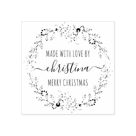 Kerstkrans Gemaakt Met Liefde Gepersonaliseerd Rubberstempel (Afrduk)