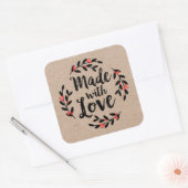 Kerstkrans gemaakt met liefde Kraft papier Vierkante Sticker (Envelop)